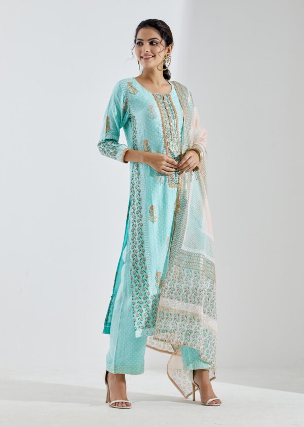 Gul Bahaar Sea Green Straight Kurta 3Pc Set