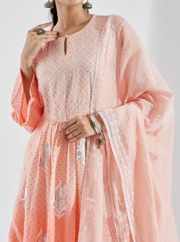 Nargis Peach Ombre 3Pcs Gathered Yoke Kurta Set