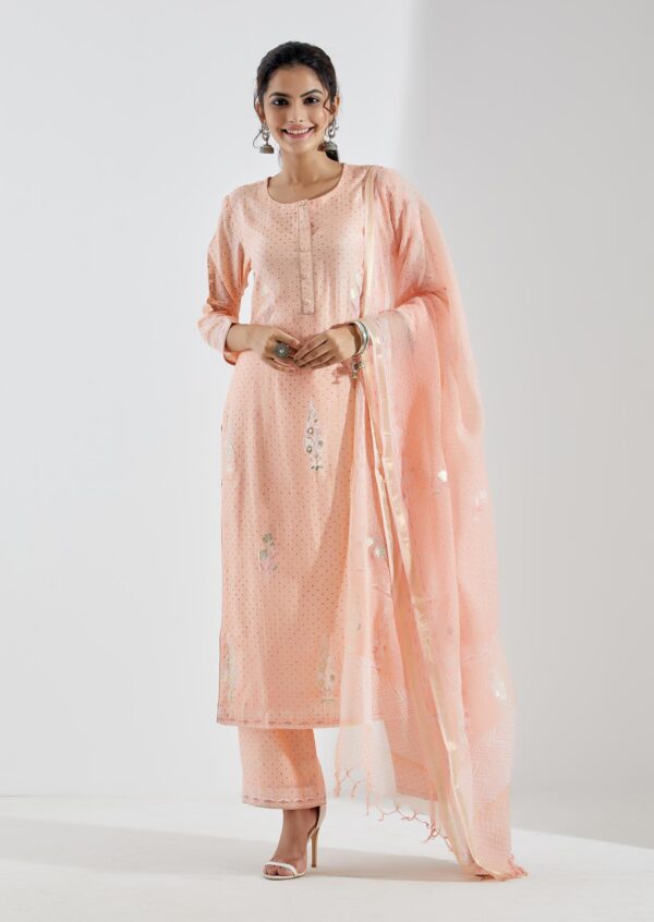 Noor Light Peach Straight Kurta 3Pc Set