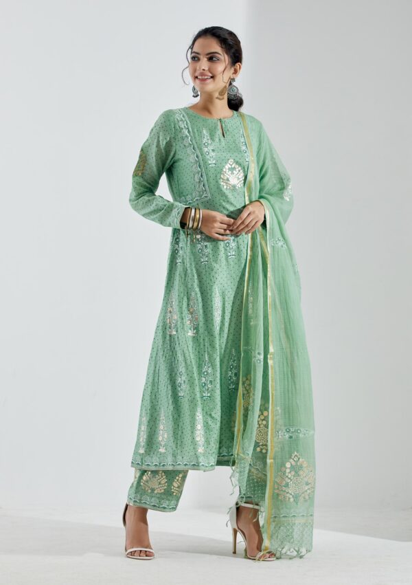 Noor Pista Green 3Pcs Anarkali Set