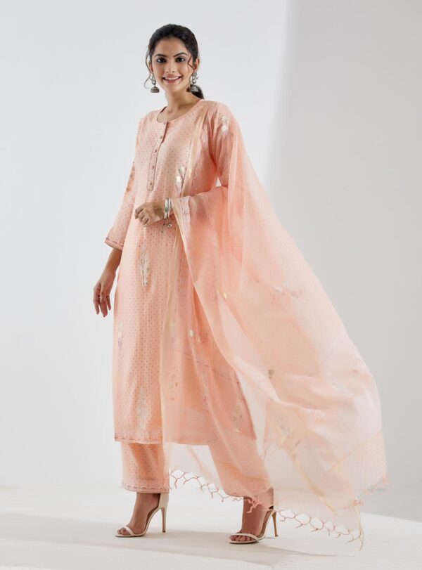 Noor Light Peach Straight Kurta 3Pc Set