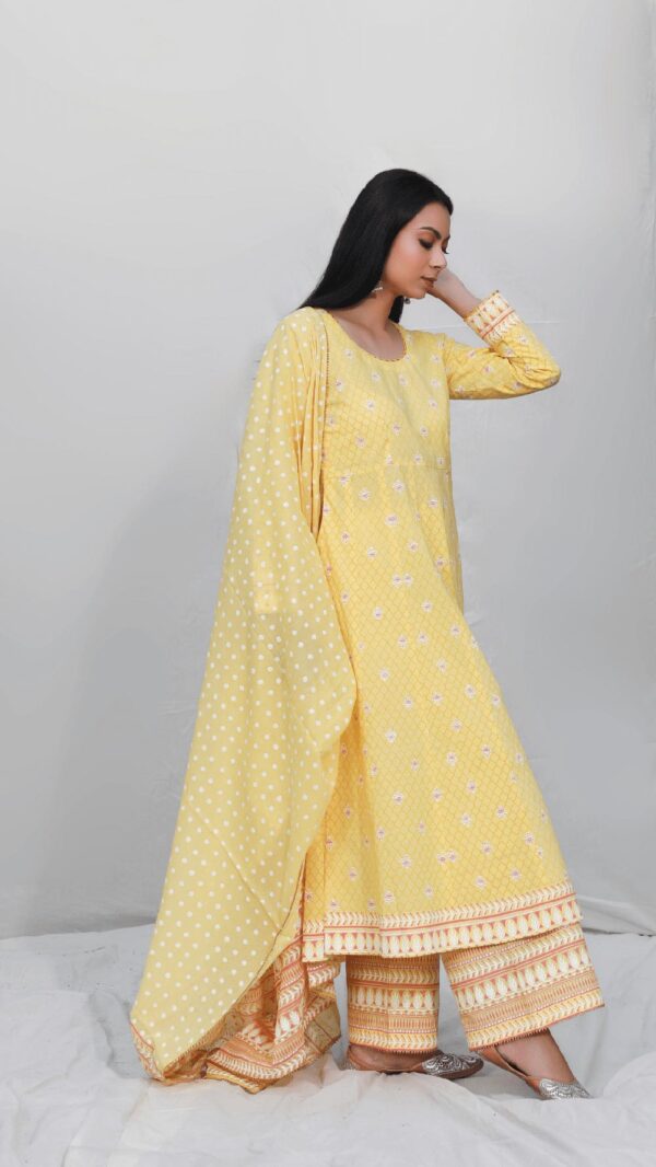 MAKHMAL YELLOW ANARKALI SET