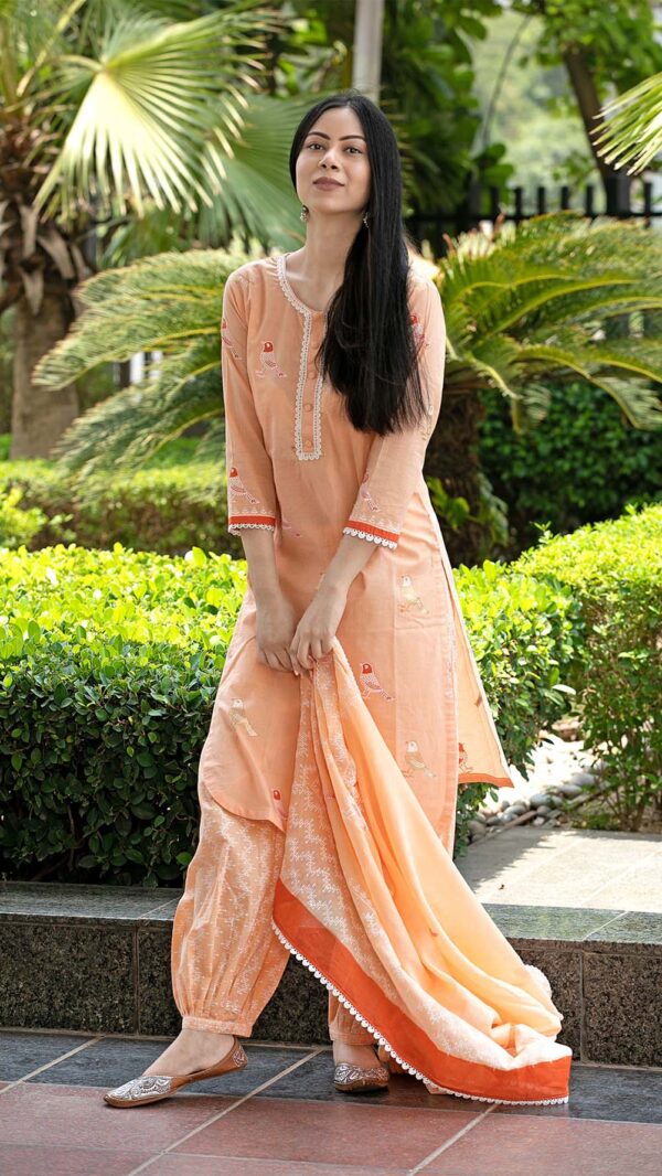 Bahar Orange Hand Block Printed Kurta with Gotta Lace Work and Harem Pant