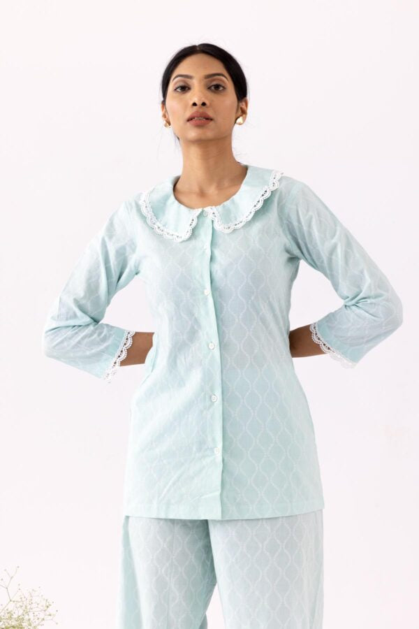 GULMEHER AQUA KHADI PRINT COTTON LOUNGE WEAR SET OF 2