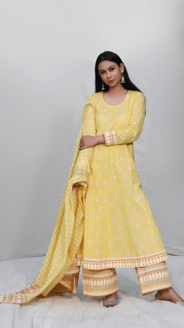 MAKHMAL YELLOW ANARKALI SET