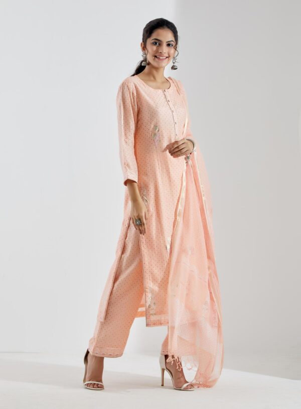 Noor Light Peach Straight Kurta 3Pc Set