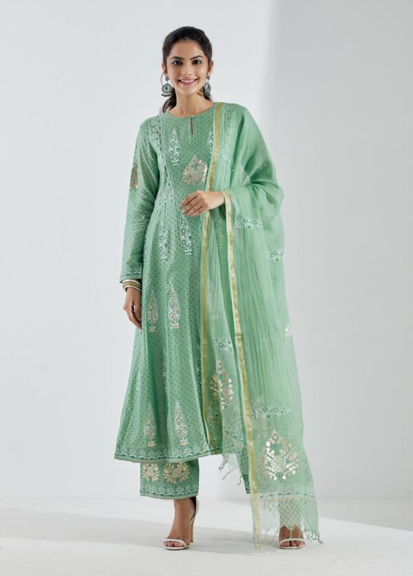 Noor Pista Green 3Pcs Anarkali Set