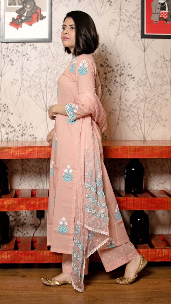 Ruh Old Rose Pink Hand Block Printed Straight Kurta with Lace Finish