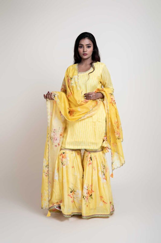 Digital Printed Kurta With Garara and Chandary Digital Printed Dupatta With Gotta Detailing