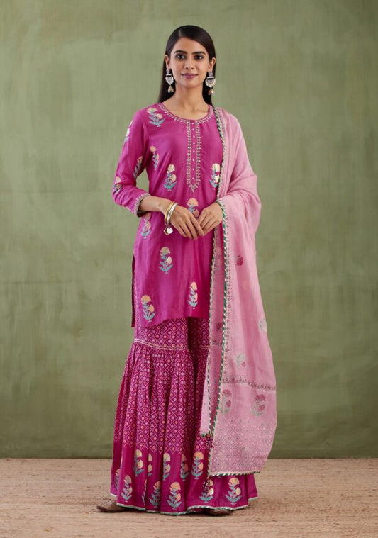 Umang Magenta Foil Printed Garara 3 Pcs Set