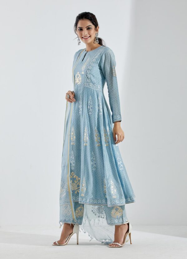 Noor Powder Blue 3Pcs Anarkali Set