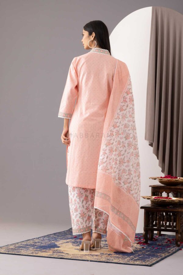 PHAGUN OLD ROSE PINK BLOCK PRINTED COTTON CAMBRIC KURTA WITH SALWAR SET OF 3