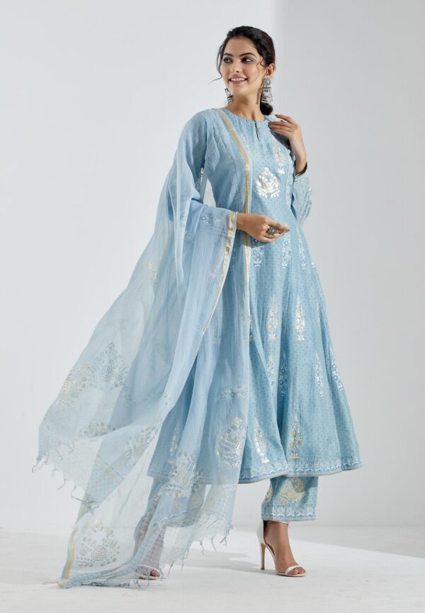 Noor Powder Blue 3Pcs Anarkali Set