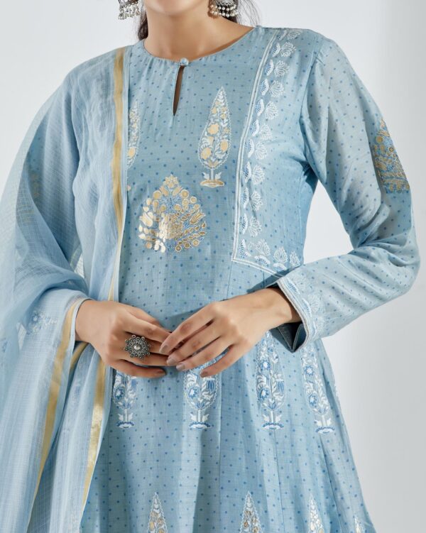 Noor Powder Blue 3Pcs Anarkali Set