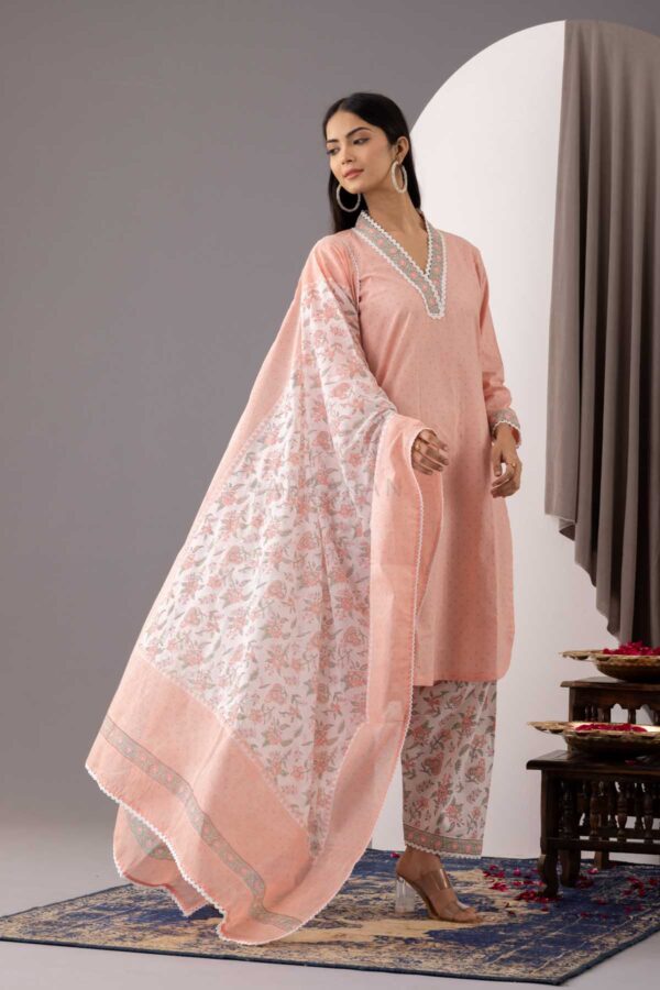 PHAGUN OLD ROSE PINK BLOCK PRINTED COTTON CAMBRIC KURTA WITH SALWAR SET OF 3