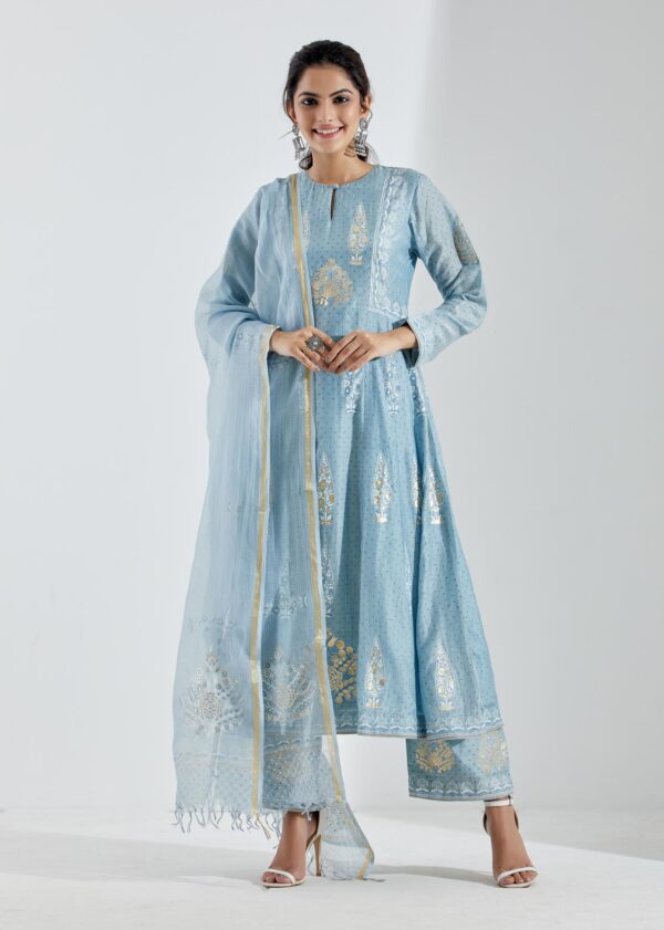 Noor Powder Blue 3Pcs Anarkali Set