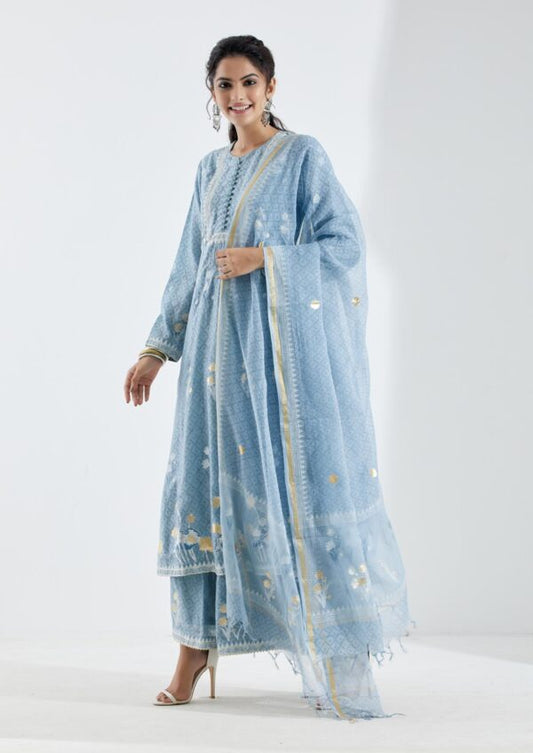 Noor Powder Blue 3Pcs Anarkali Set