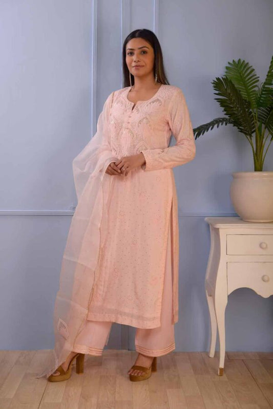 Jashan Baby Light Pink Lucknowi Cotton Silk Kurta Set