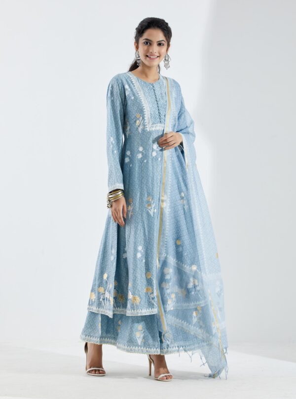 Noor Powder Blue 3Pcs Anarkali Set