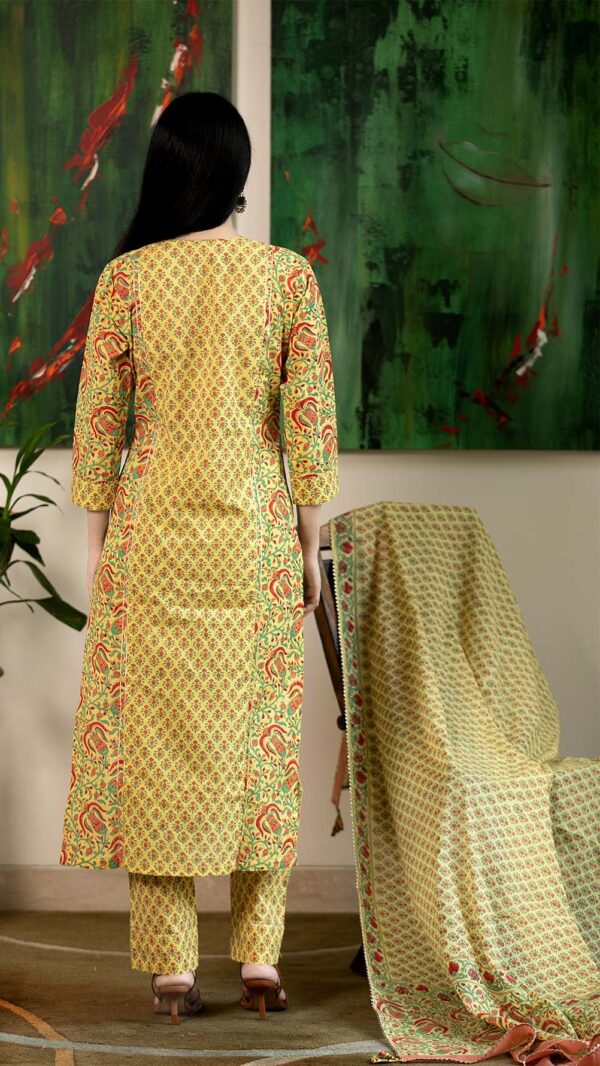 Masakali Yellow Hand Block Printed Straight Kurta with Gotta Lace Work