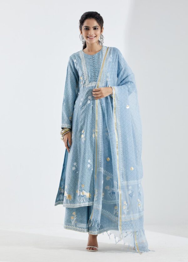 Noor Powder Blue 3Pcs Anarkali Set