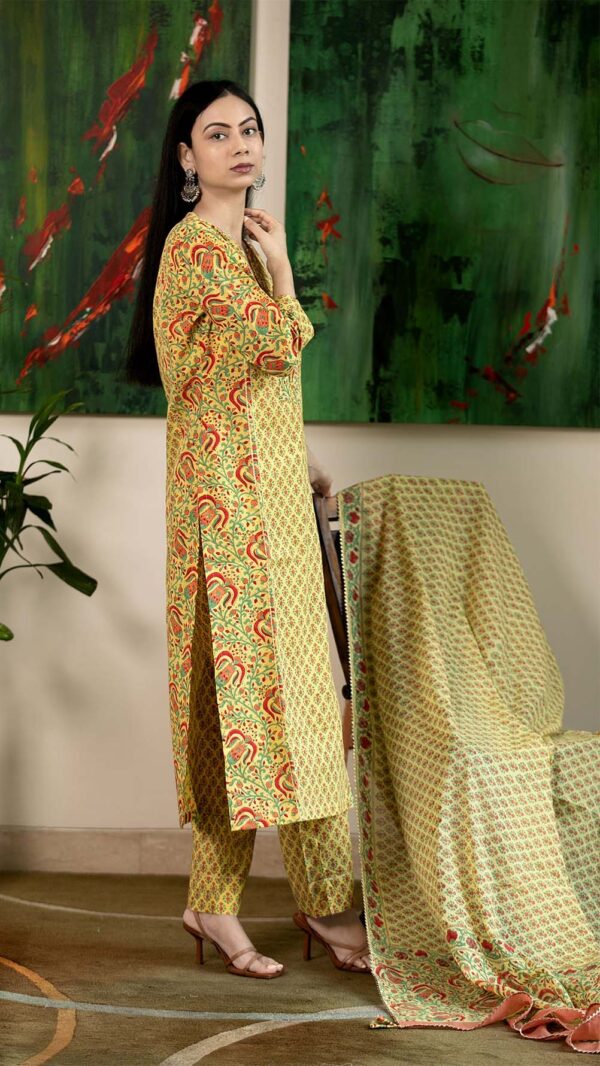 Masakali Yellow Hand Block Printed Straight Kurta with Gotta Lace Work