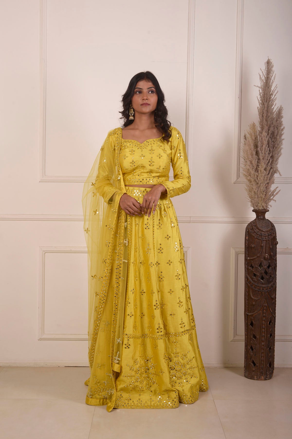 Rimjhim Yellow Mirror Embroidery Choli And Lehenga With Dupatta