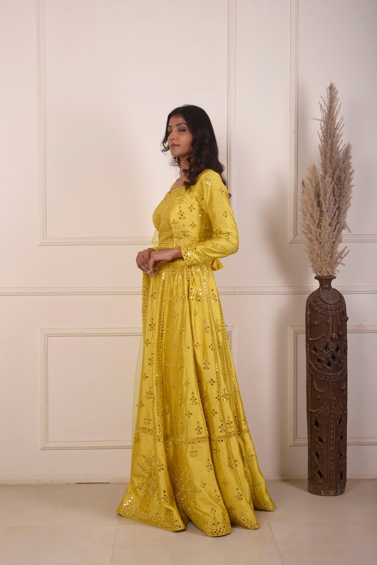 Rimjhim Yellow Mirror Embroidery Choli And Lehenga With Dupatta