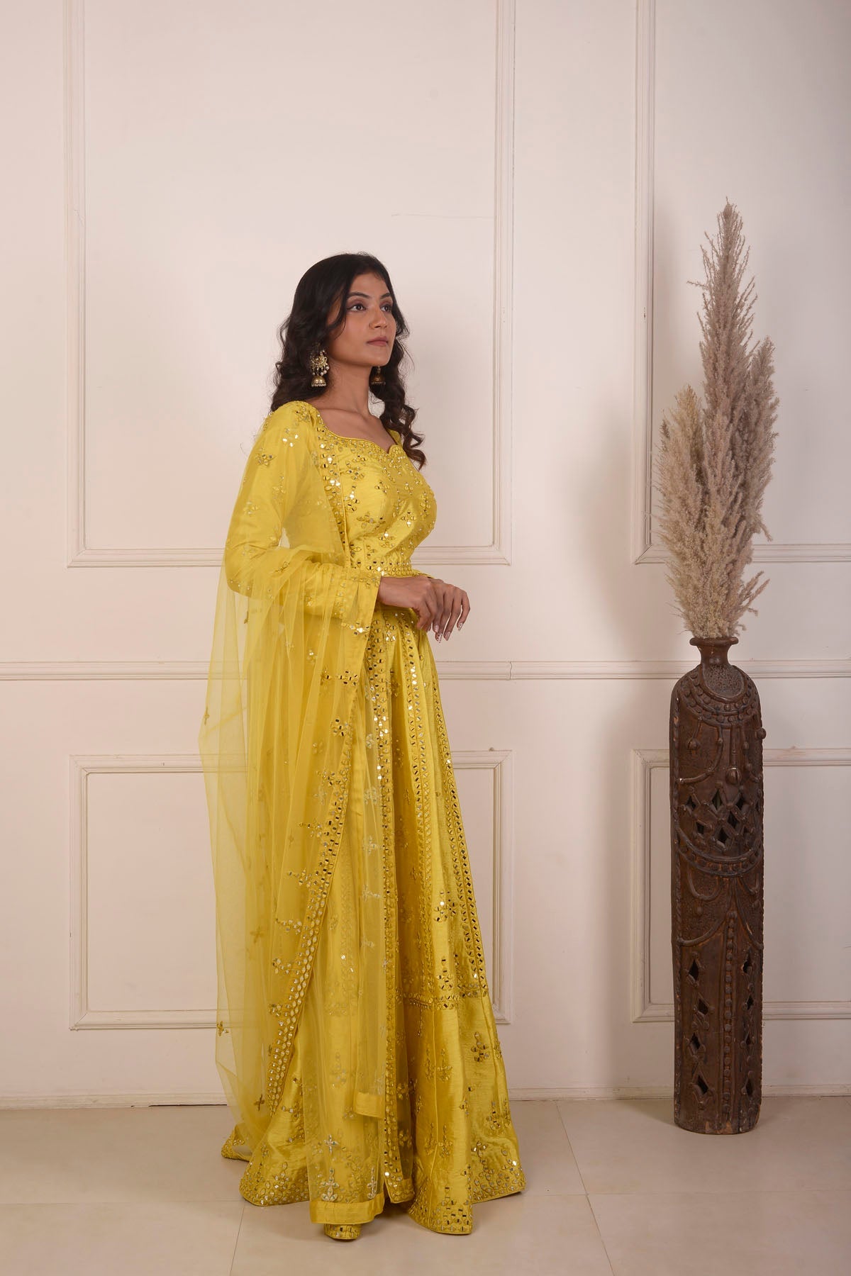 Rimjhim Yellow Mirror Embroidery Choli And Lehenga With Dupatta