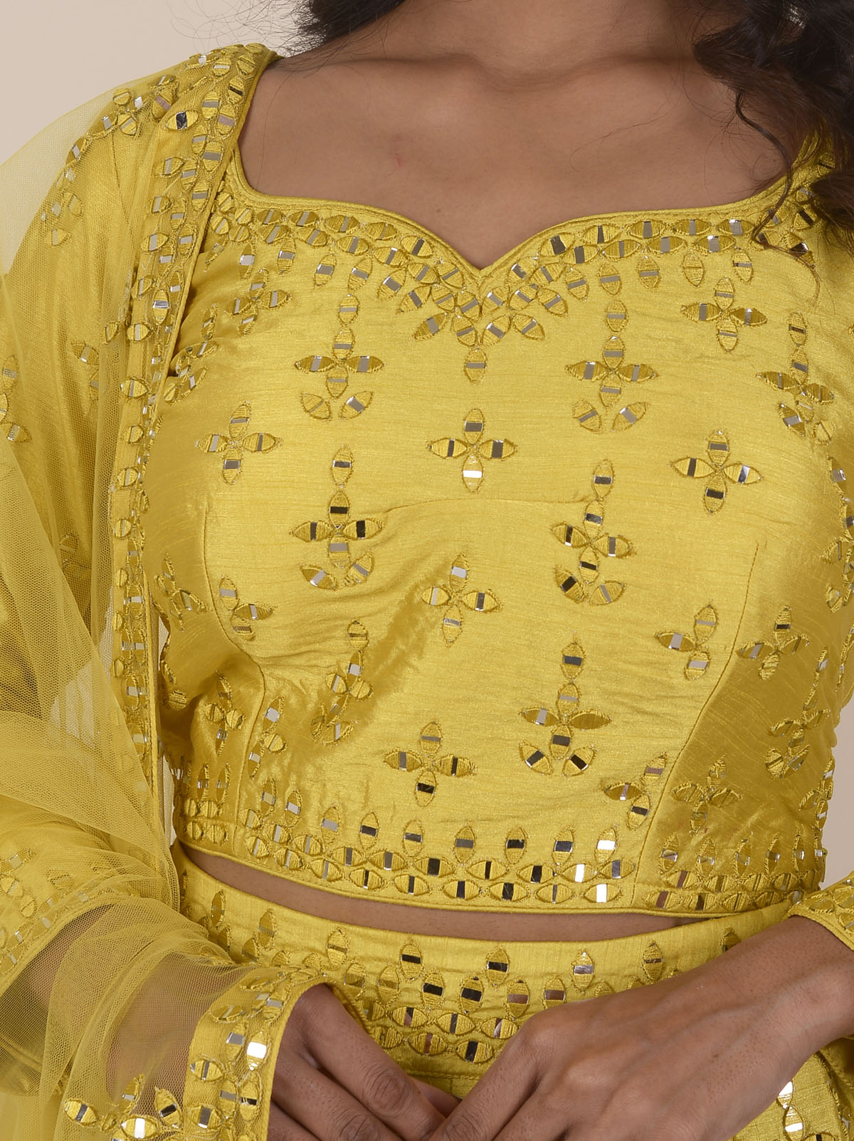 Rimjhim Yellow Mirror Embroidery Choli And Lehenga With Dupatta