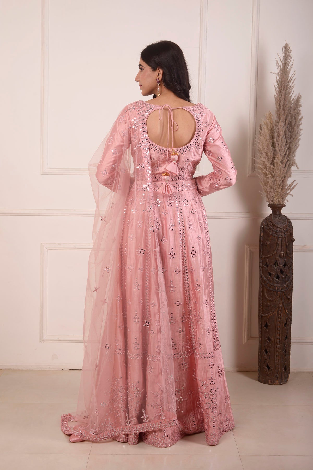 Rimjhim Peach Mirror Embroidery Choli And Lehenga With Dupatta