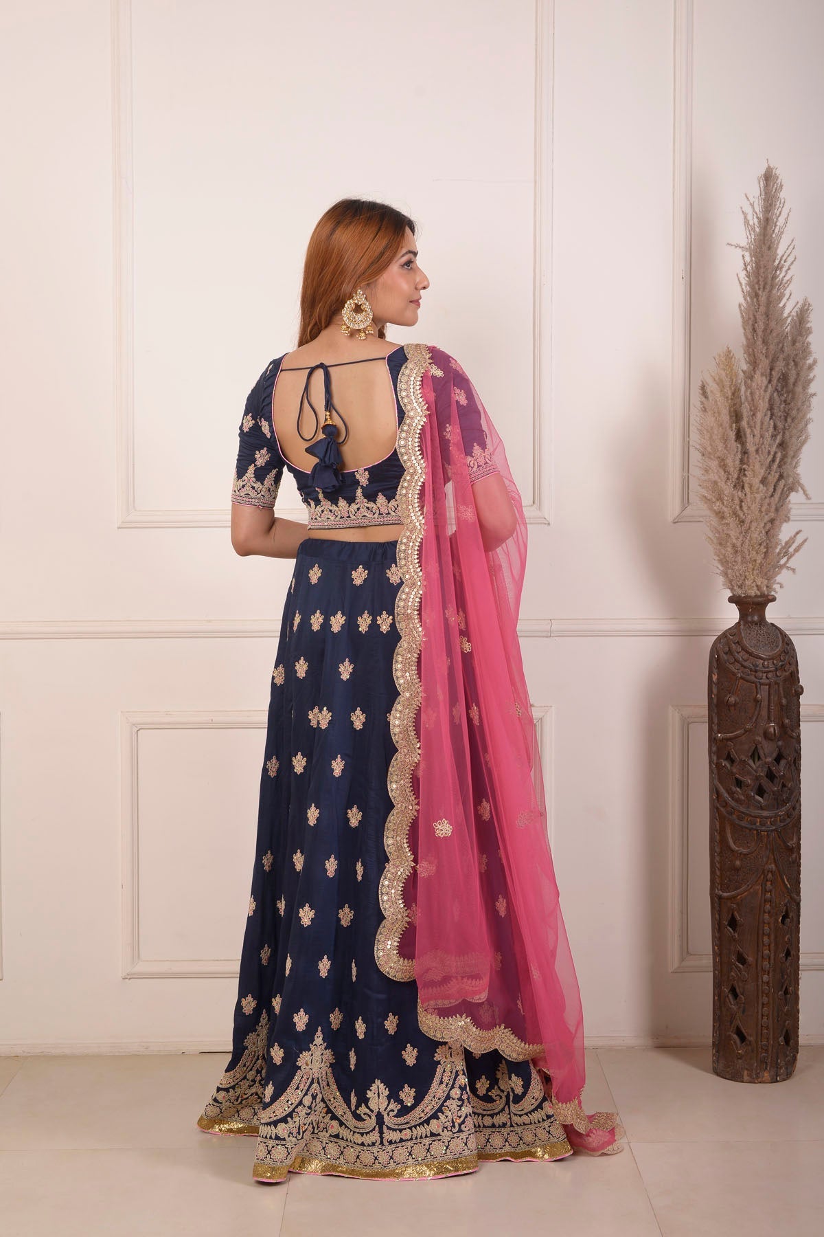 Rimjhim Navi Blue Dori Embroidery Choli And Lehenga With Contrast Dupatta