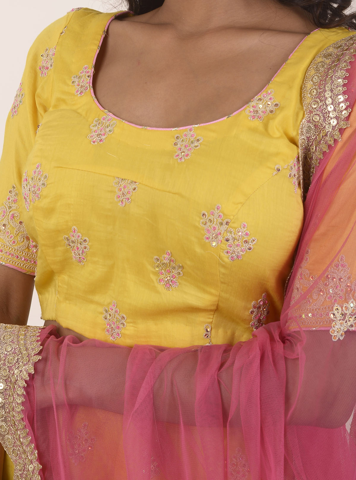 Rimjhim Yellow Dori Embroidery Choli And Lehenga With Contrast Dupatta