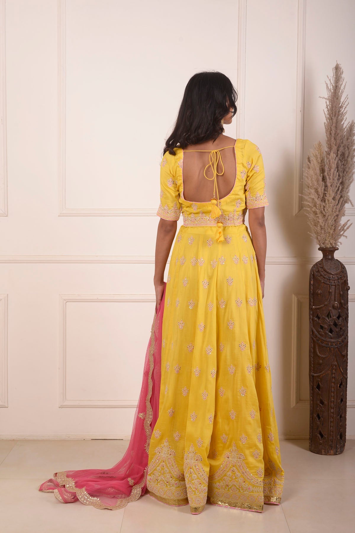 Rimjhim Yellow Dori Embroidery Choli And Lehenga With Contrast Dupatta