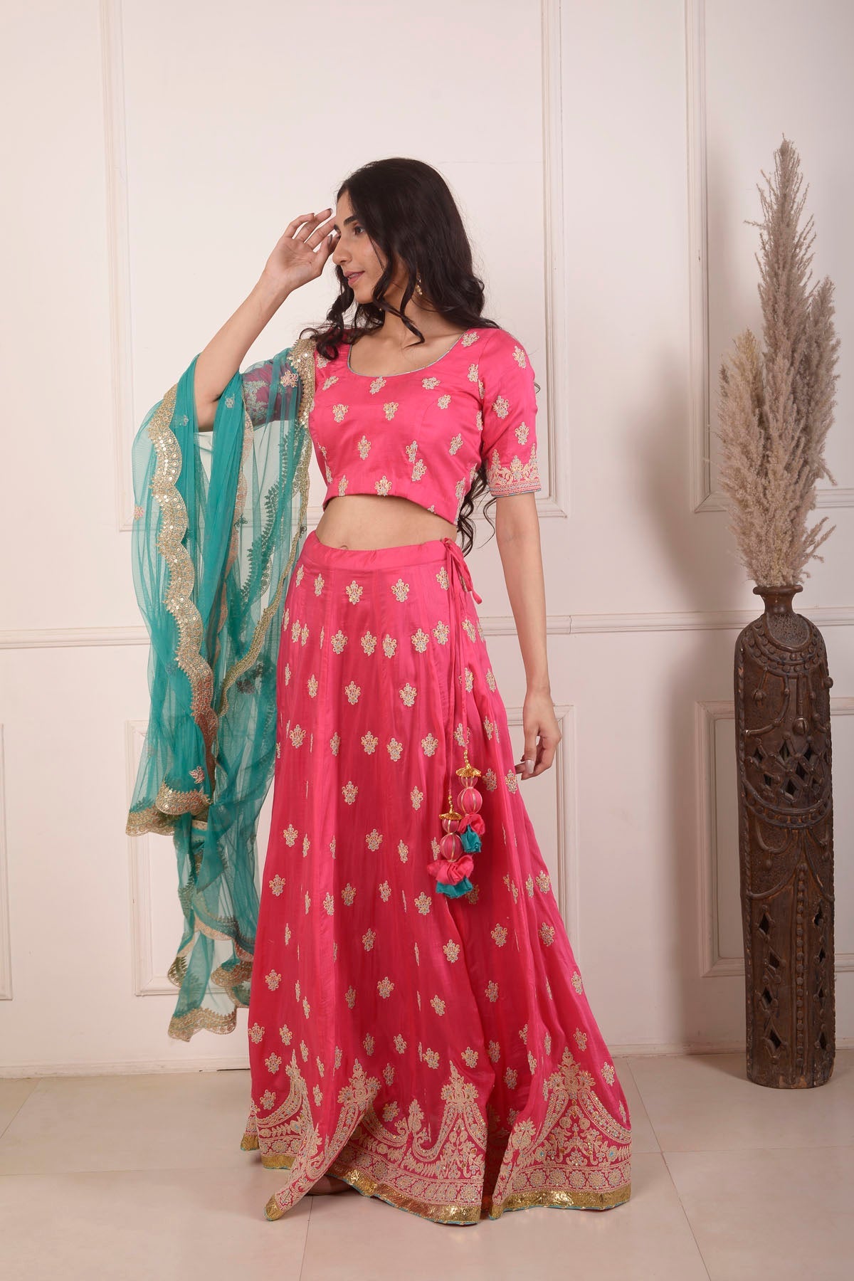 Rimjhim Rani Dori Embroidery Choli And Lehenga With Contrast Dupatta