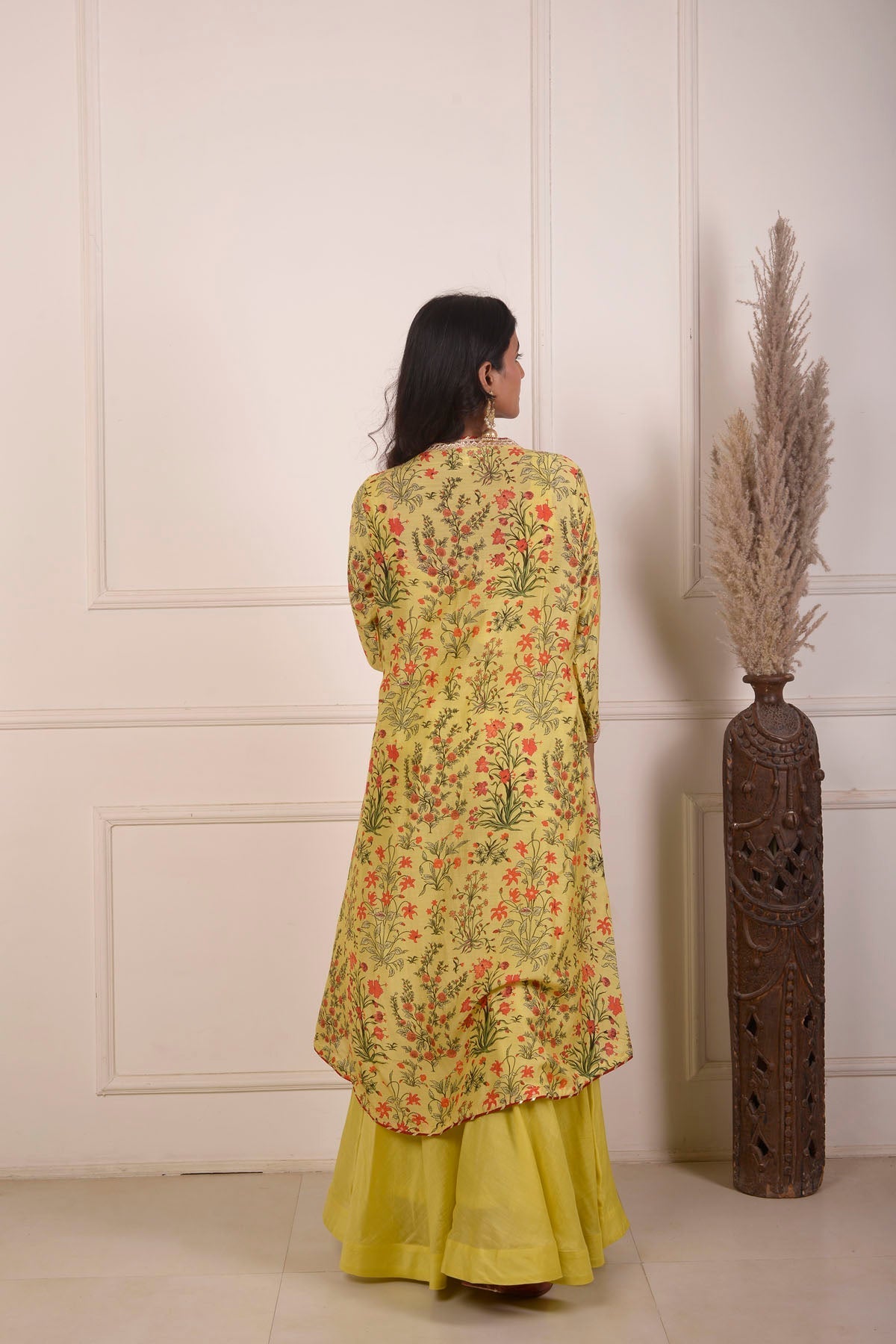 Rimjhim Yellow Mirror Embroidery Work Blouse With Digital Print Jacket And Garara