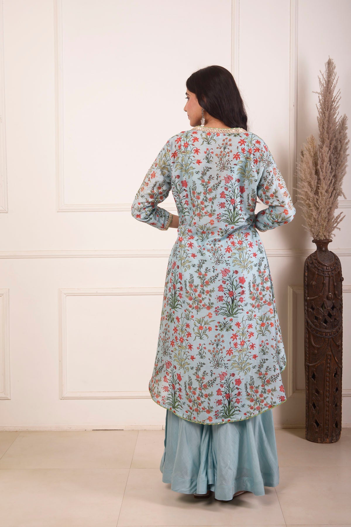 Rimjhim Powder Blue Mirror Embroidery Work Blouse With Digital Print Jacket And Garara