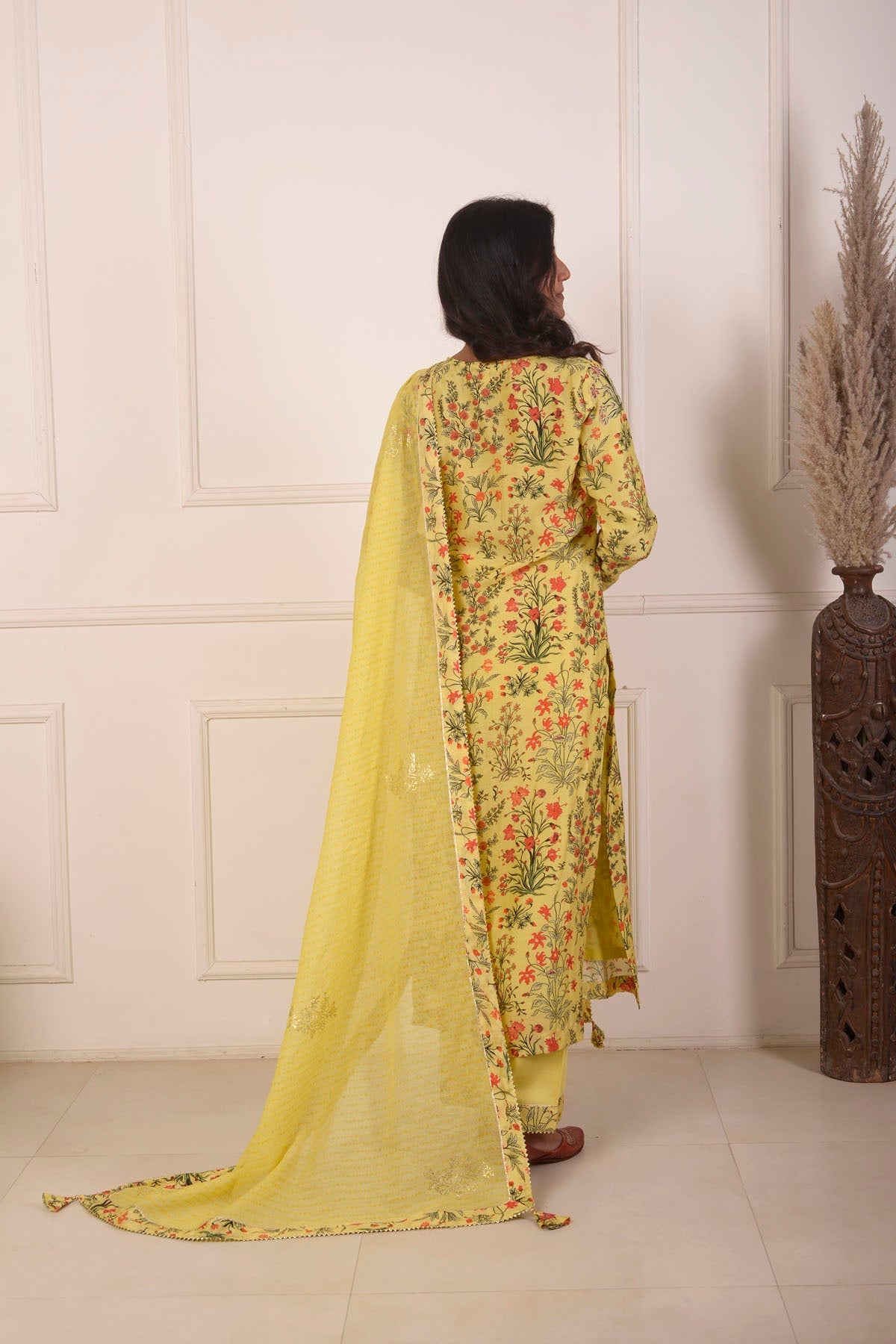 Rimjhim Yellow Digital Print With Aari Embroidery Work Straight Kurta With Plazzo And Dupatta