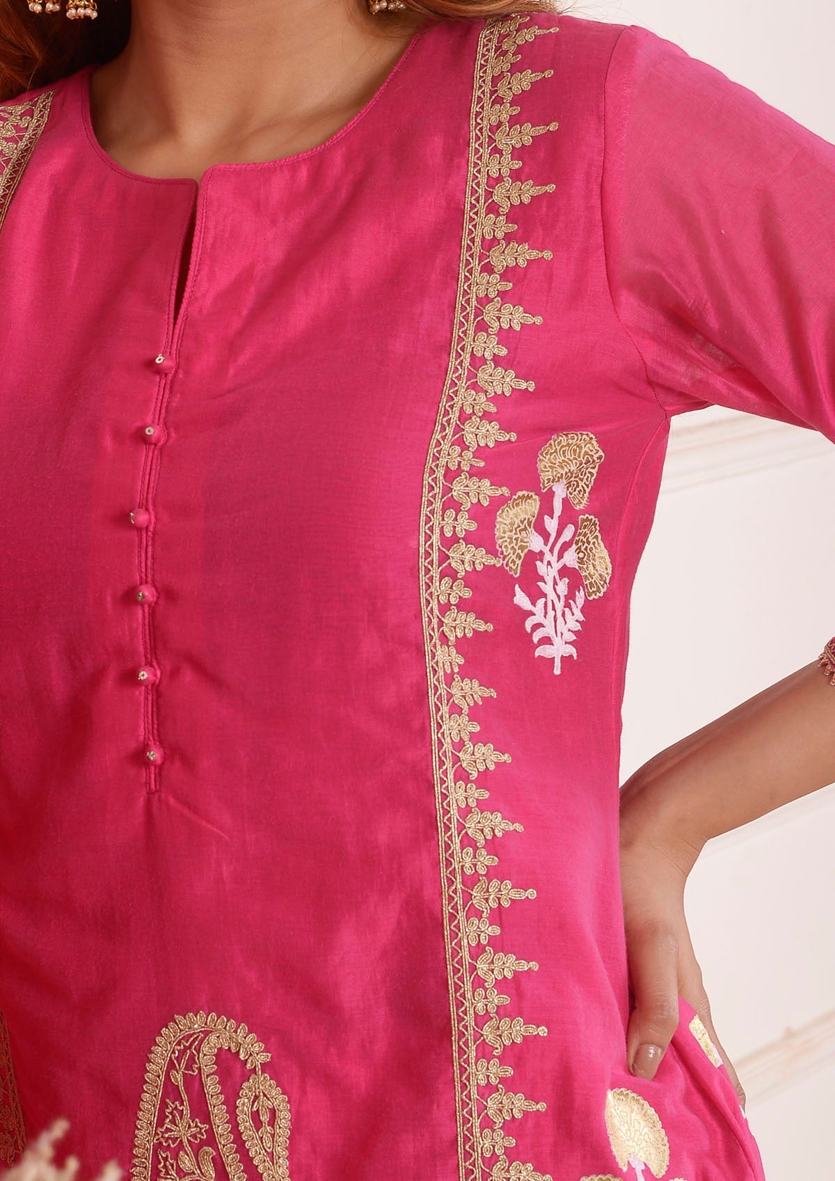 Rimjhim Rani Dori Embroidery With Foil Block Print Straight Kurta With Plazzo And Dupatta