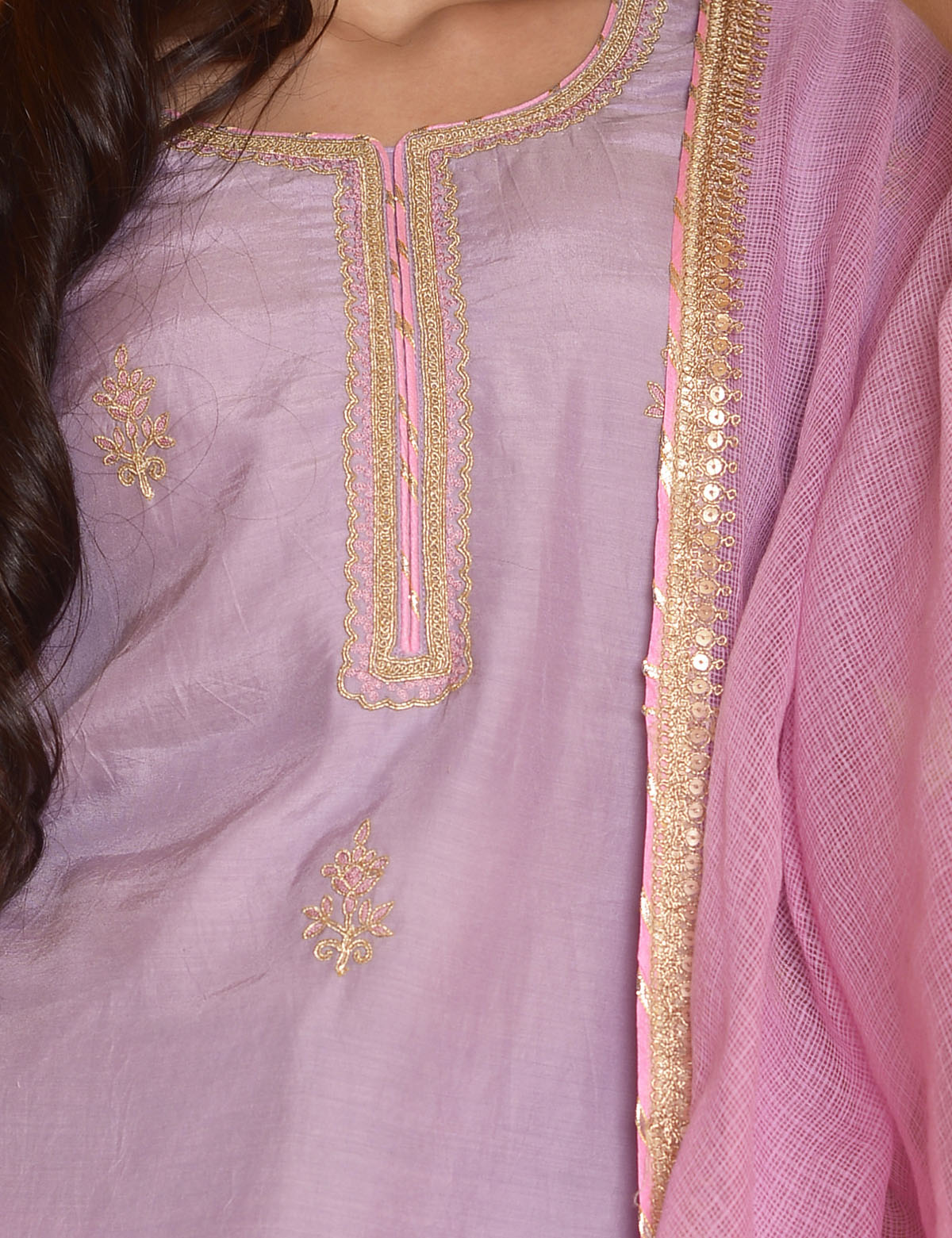 Rimjhim Lilac Dori Embroidery Kurta With Garara And Contrast Dupatta