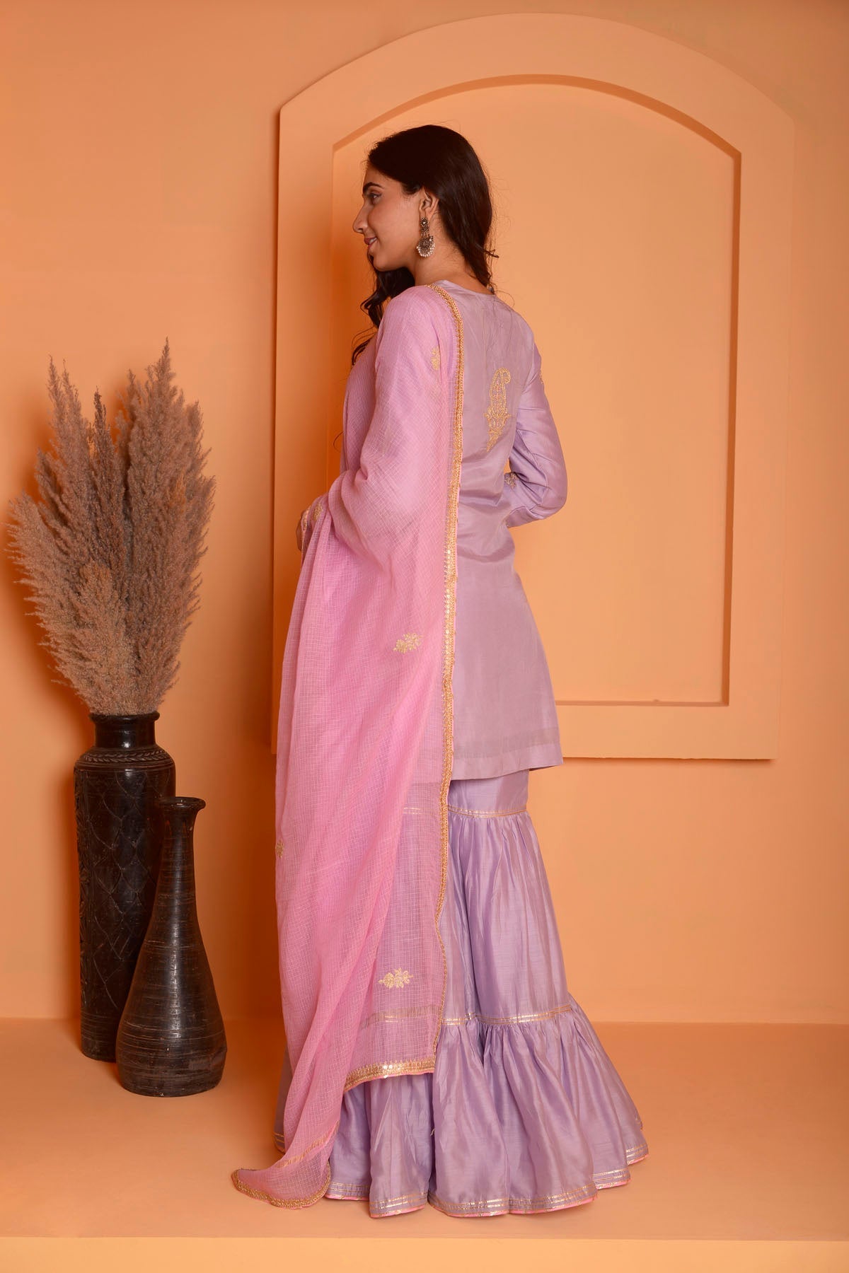 Rimjhim Lilac Dori Embroidery Kurta With Garara And Contrast Dupatta