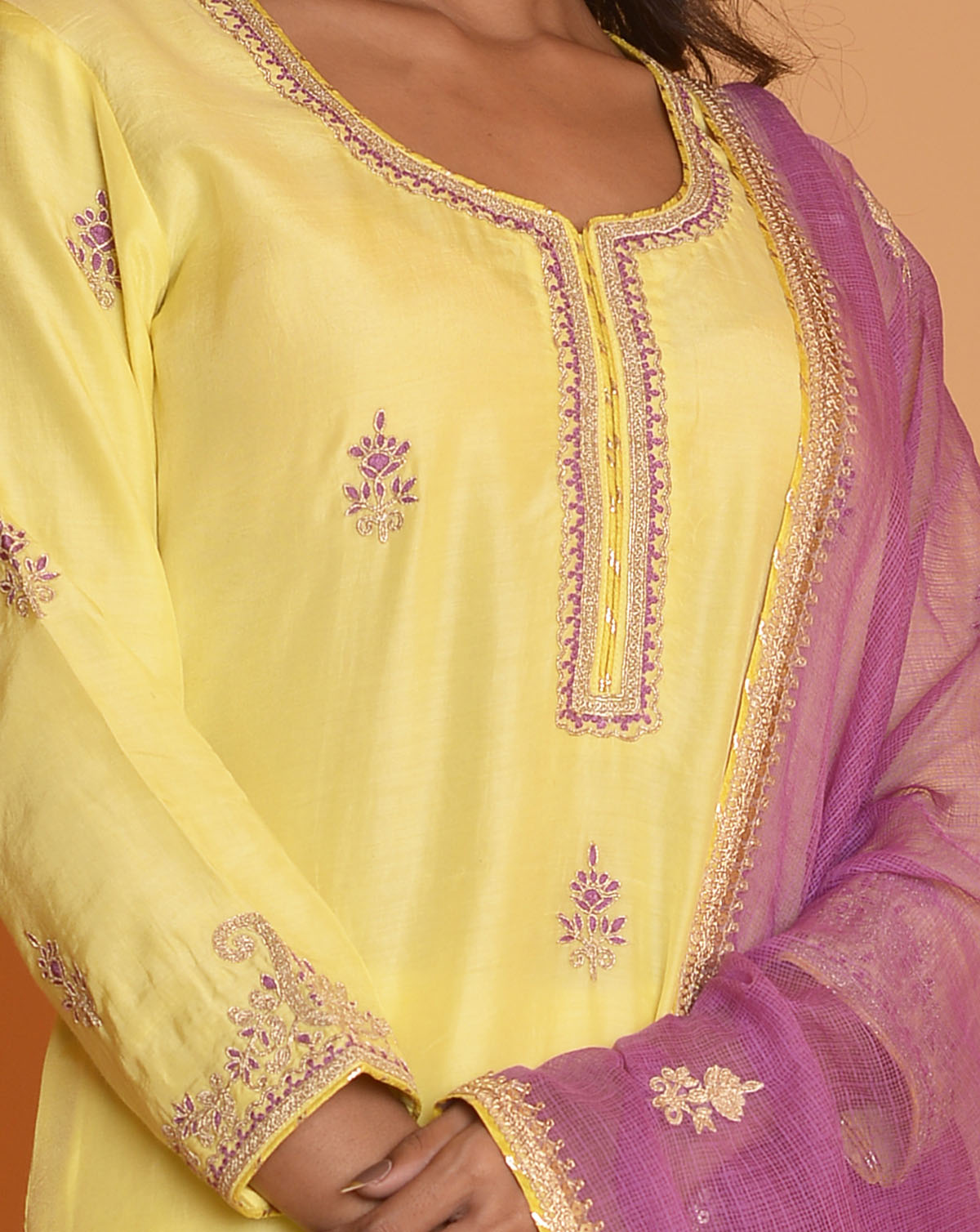 Rimjhim Yellow Dori Embroidery Kurta With Garara And Contrast Dupatta